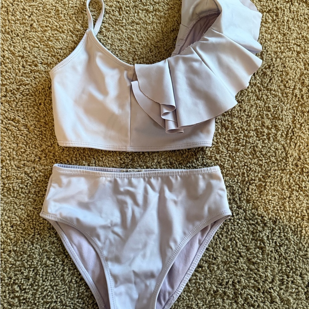 Habitual Kids One-Shoulder Ruffle Bikini Set in Light Lavender